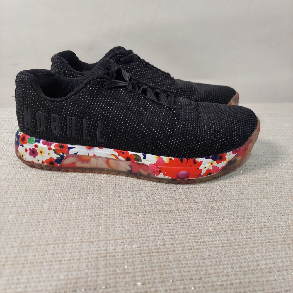 NOBULL Black SuperFabric Floral Print Training Shoes Womens 8 Mens 6.5 Low Top